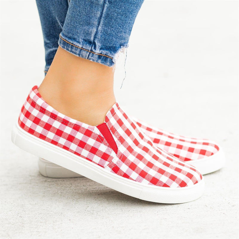 Women Plaid Slip-On Flat Sneakers