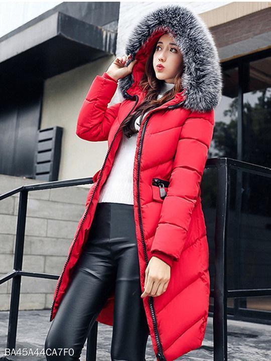 Women Hooded Quilted Longline Pocket Padded Coat