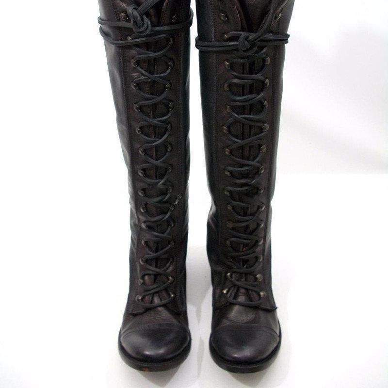 Women Winter Vintage Boots Lace-up Knee-high Shoes