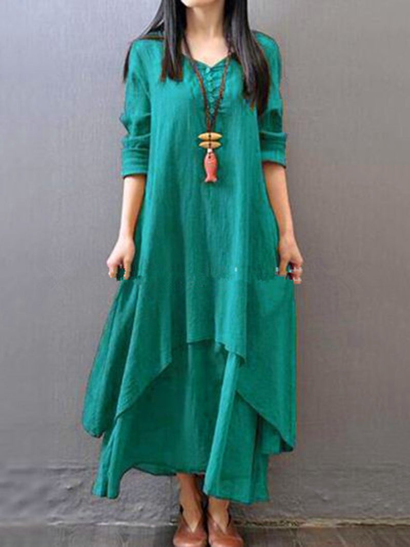 Women Dress Asymmetrical Linen Casual Maxi Dress