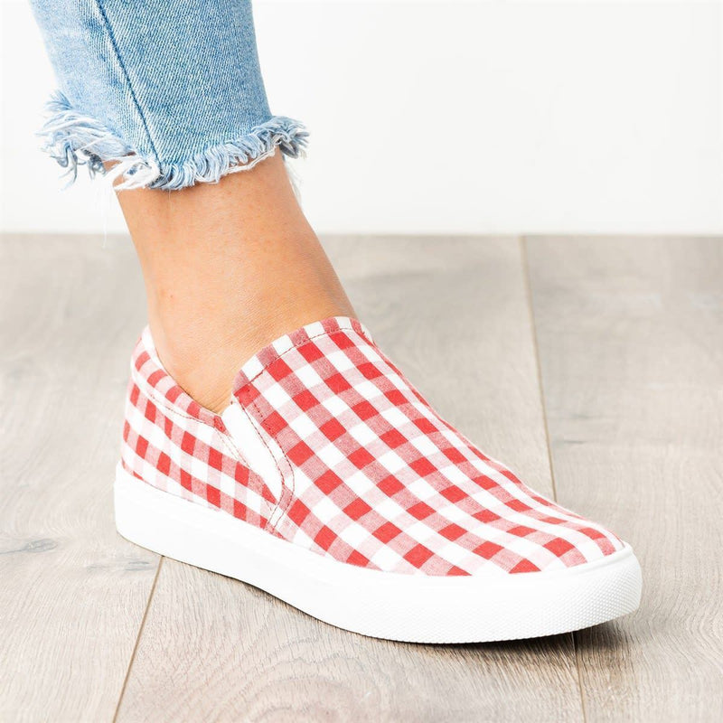 Women Plaid Slip-On Flat Sneakers